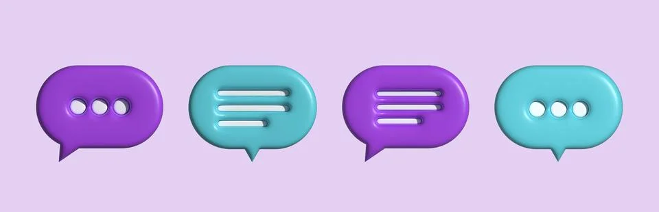Text bubble 3d. Chat message bubble set. Texting bubble. 3d vector. Stock Illustration