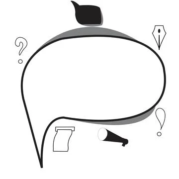 Text bubble with icons around Stock Illustration