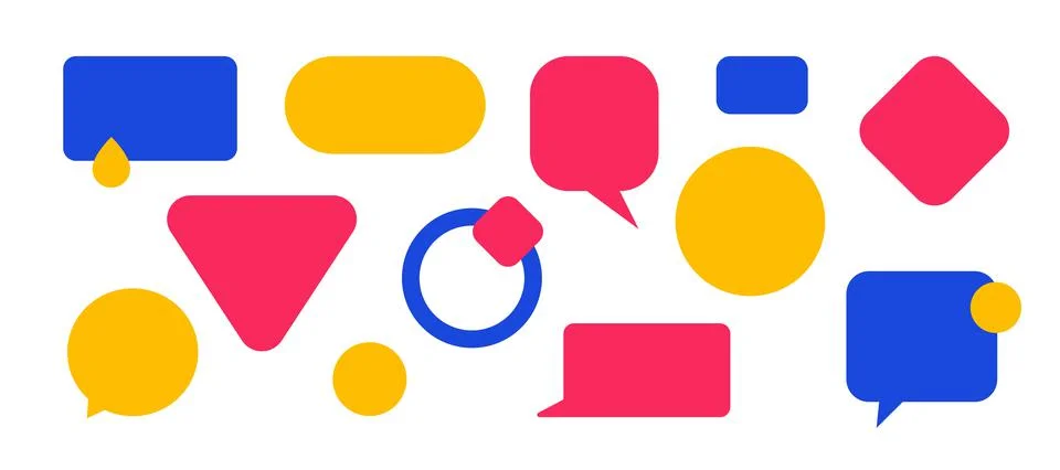 Text bubble shapes. Geometric message and speech bubble symbols, empty figures Stock Illustration