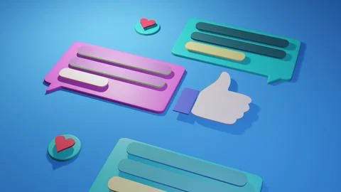 Text bubbles of chat and reactions to messages in 3D space. イラスト素材