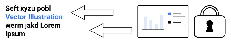 Text bullets, arrows highlight data flow towards a bar chart and a lock repre Stock Illustration
