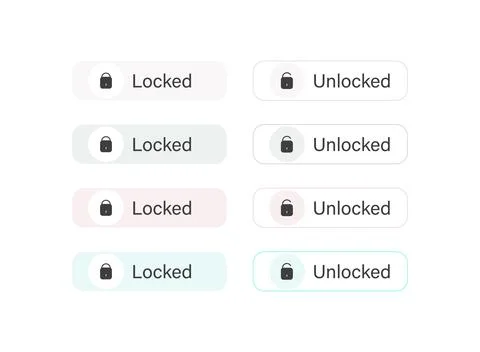 Text button set with lock and unlock icons for data protection, financial m.. Stock Illustration