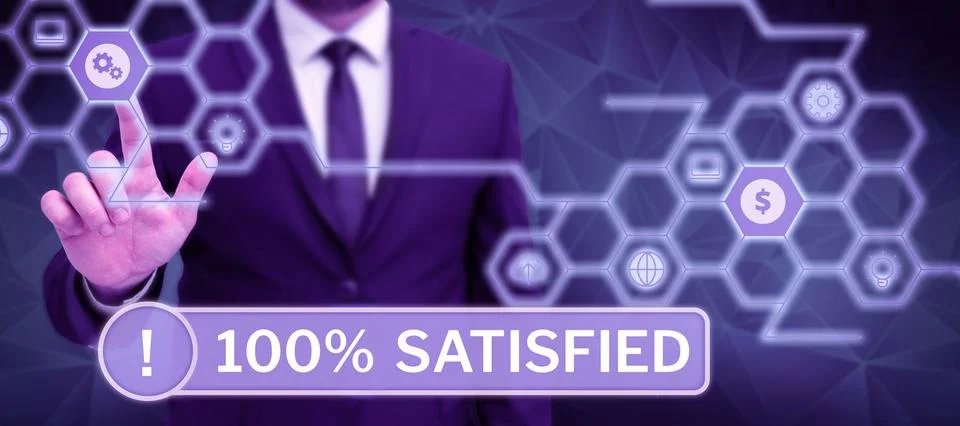 Text caption presenting 100 Satisfied. Concept meaning Products and services Stock Photos