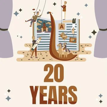 Text caption presenting 20 Years. Business concept Remembering or honoring Illustrazione stock
