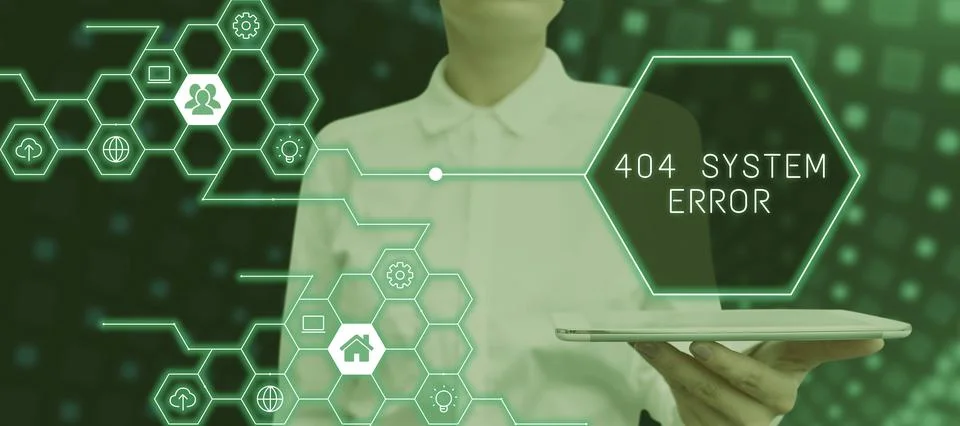 Text caption presenting 404 System Errormessage appears when website is down and 写真素材