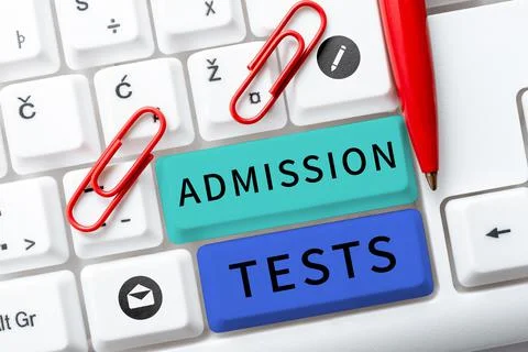 Text caption presenting Admission Tests. Conceptual photo focusing team efforts 스톡 사진