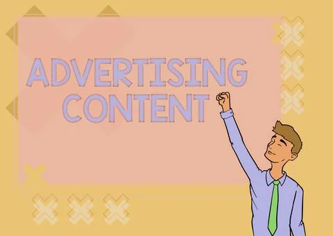 Text caption presenting Advertising Content. Concept meaning Distributing added Stock Illustration
