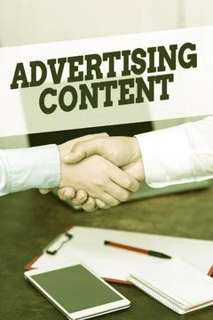 Text caption presenting Advertising Content. Word for Distributing added value Stock Photos