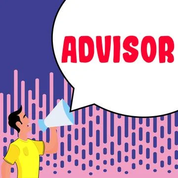Text caption presenting Advisor. Business overview Give advice recommendation Stock Illustration