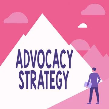 Text caption presenting Advocacy Strategy. Word for activity by an individual Stock Illustration