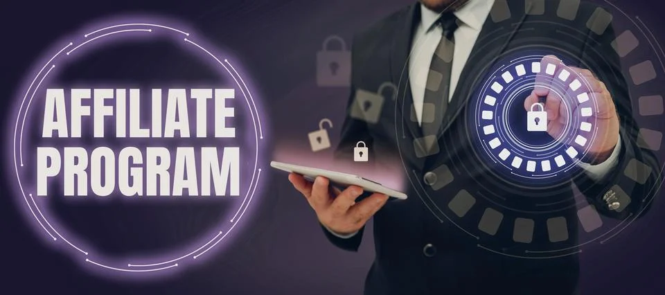 Text caption presenting Affiliate Program. Conceptual photo Automated platform Stockfoto's