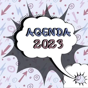 Text caption presenting Agenda 2023. Business concept list of activities in Stock Illustration