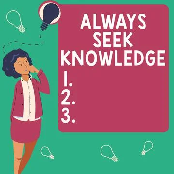 Text caption presenting Always Seek Knowledge. Word for Autodidact Strong sense 库存插图