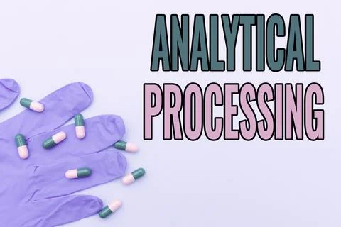 Text caption presenting Analytical Processing. Business overview easily View Foto stock