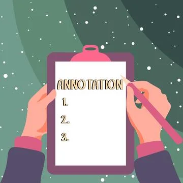 Text caption presenting Annotation. Concept meaning note added by way of comment Stock Illustration