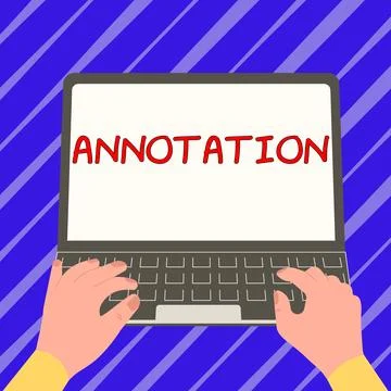 Text caption presenting Annotation. Word for note added by way of comment or Stock Illustration