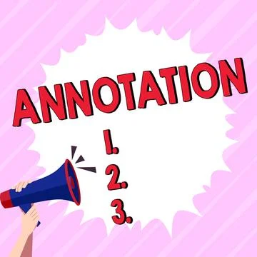 Text caption presenting Annotation. Word Written on note added by way of comment Stock Illustration