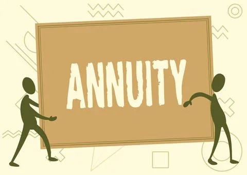Text caption presenting Annuity. Word for fixed sum of money paid to someone Stock Illustration