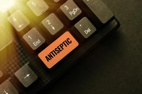 Text caption presenting Antiseptic. Word for antimicrobial agents that delays or Stock Photos