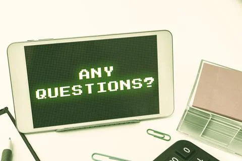 Text caption presenting Any Questions. Business overview Allowing any 스톡 사진