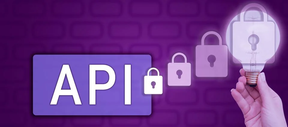 Text caption presenting Api. Business overview set of routines, protocols, and Foto stock