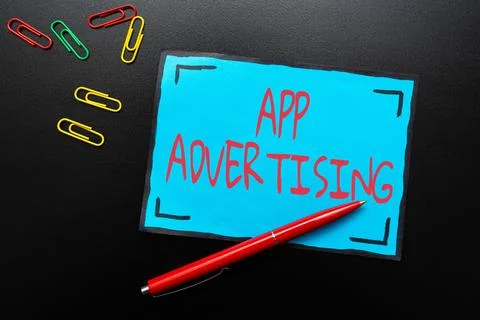 Text caption presenting App Advertising. Business concept developers get paid to 스톡 사진