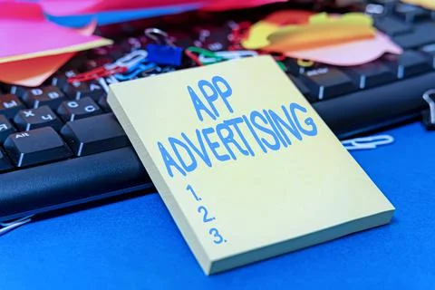 Text caption presenting App Advertising. Business overview developers get paid 스톡 사진