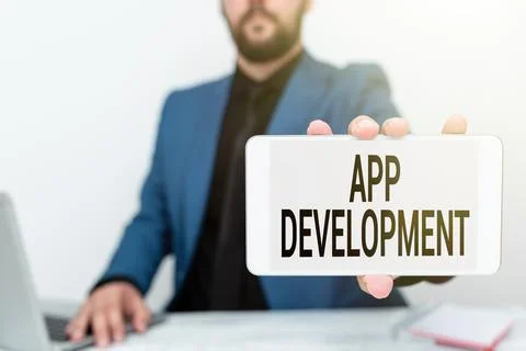 Text caption presenting App Development. Word Written on the act or process by 스톡 사진
