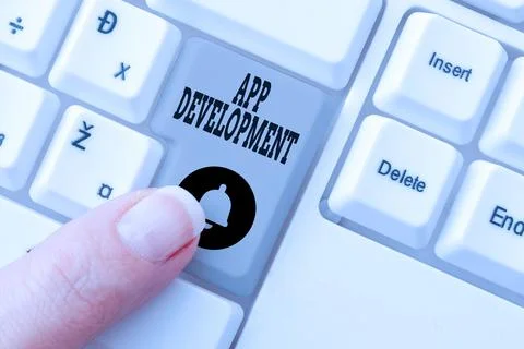 Text caption presenting App Development. Business showcase the act or process by Stockfoto's