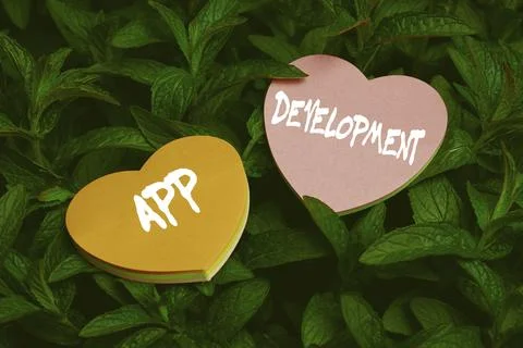 Text caption presenting App Development. Business overview Development services Foto stock