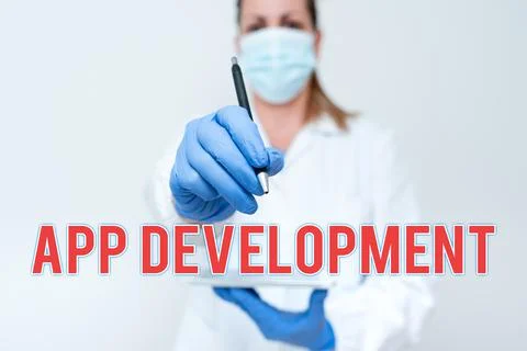 Text caption presenting App Development. Business overview Development services 스톡 사진