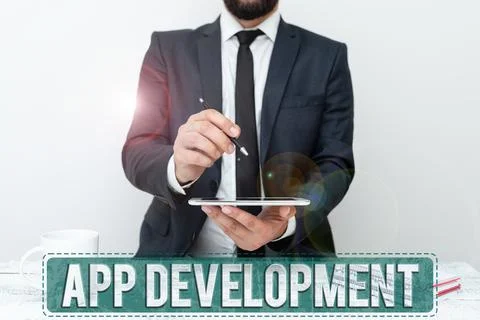 Text caption presenting App Development. Word Written on Development services Stock Photos