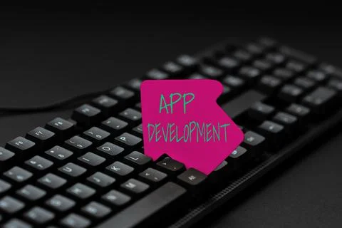 Text caption presenting App Development. Business idea producing computer Stock Photos