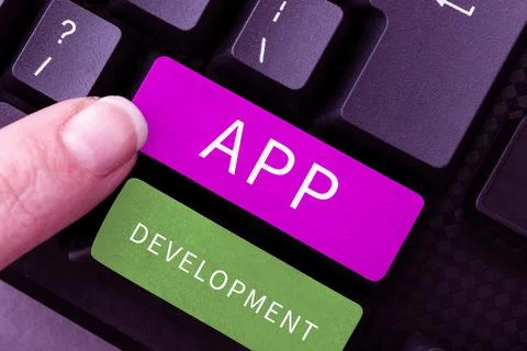 Text caption presenting App Development. Business concept producing computer 库存照片