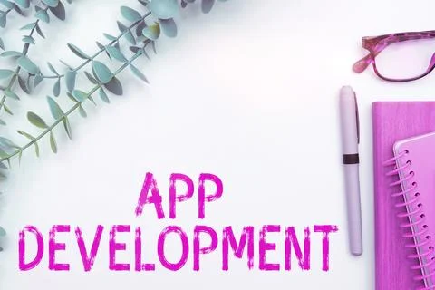 Text caption presenting App Development. Business concept Development services Foto stock