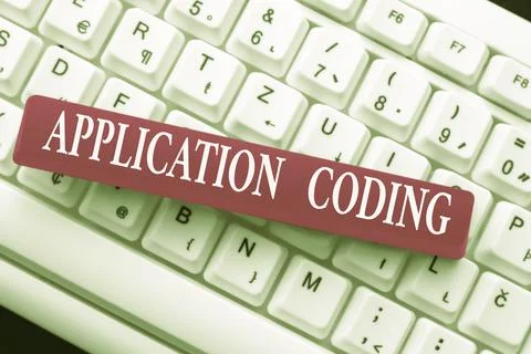 Text caption presenting Application Coding. Conceptual photo process by which a Foto stock