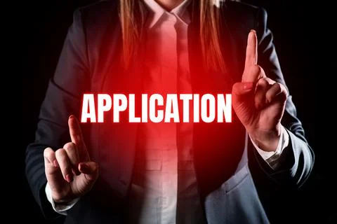 Text caption presenting Application. Word for an order for something formal and Stock Photos
