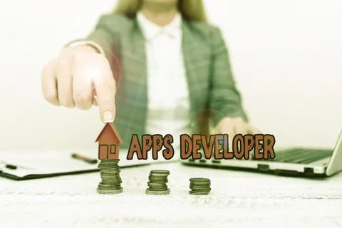 Text caption presenting Apps Developer. Word for Graphic artist Software Stock Photos