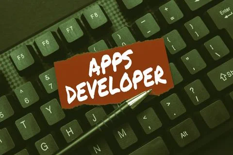 Text caption presenting Apps Developer. Business idea Graphic artist Software Stock Photos