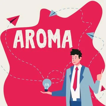Text caption presenting Aroma. Business overview A distinctive typically Stock Illustration