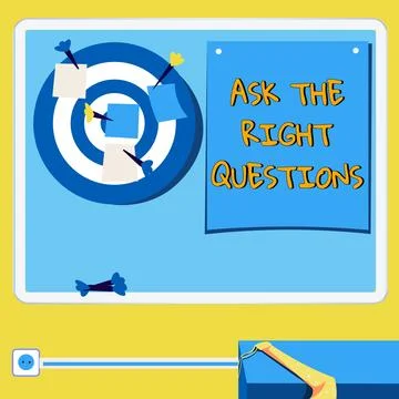 Text caption presenting Ask The Right Questions. Business overview Look for a Stock Illustration