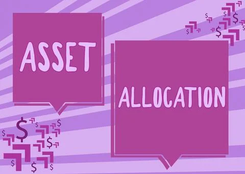 Text caption presenting Asset Allocation. Word for proportion and implementation Illustrazione stock
