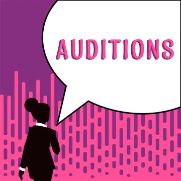 Text caption presenting Auditions. Word Written on a trial performance to 库存插图