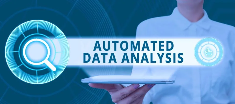 Text caption presenting Automated Data Analysis. Word for Artificial Stockfoto's