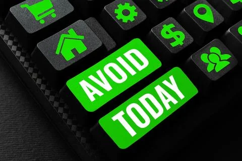 Text caption presenting Avoid. Business idea Contrive not to meet someone Stop Foto stock