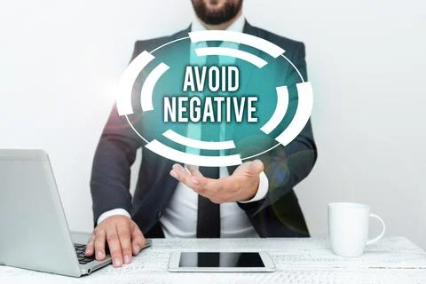 Text caption presenting Avoid Negative. Business overview Staying away from 스톡 사진