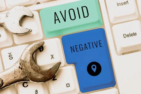 Text caption presenting Avoid Negative, Conceptual photo Staying away from pe 写真素材
