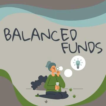 Text caption presenting Balanced Funds. Word Written on hybrid mutual fund that Ilustração Stock