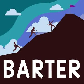 Text caption presenting Barter. Concept meaning trade by exchanging one Stock Illustration