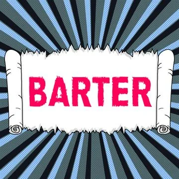 Text caption presenting Barter. Word for trade by exchanging one commodity for Stock Illustration
